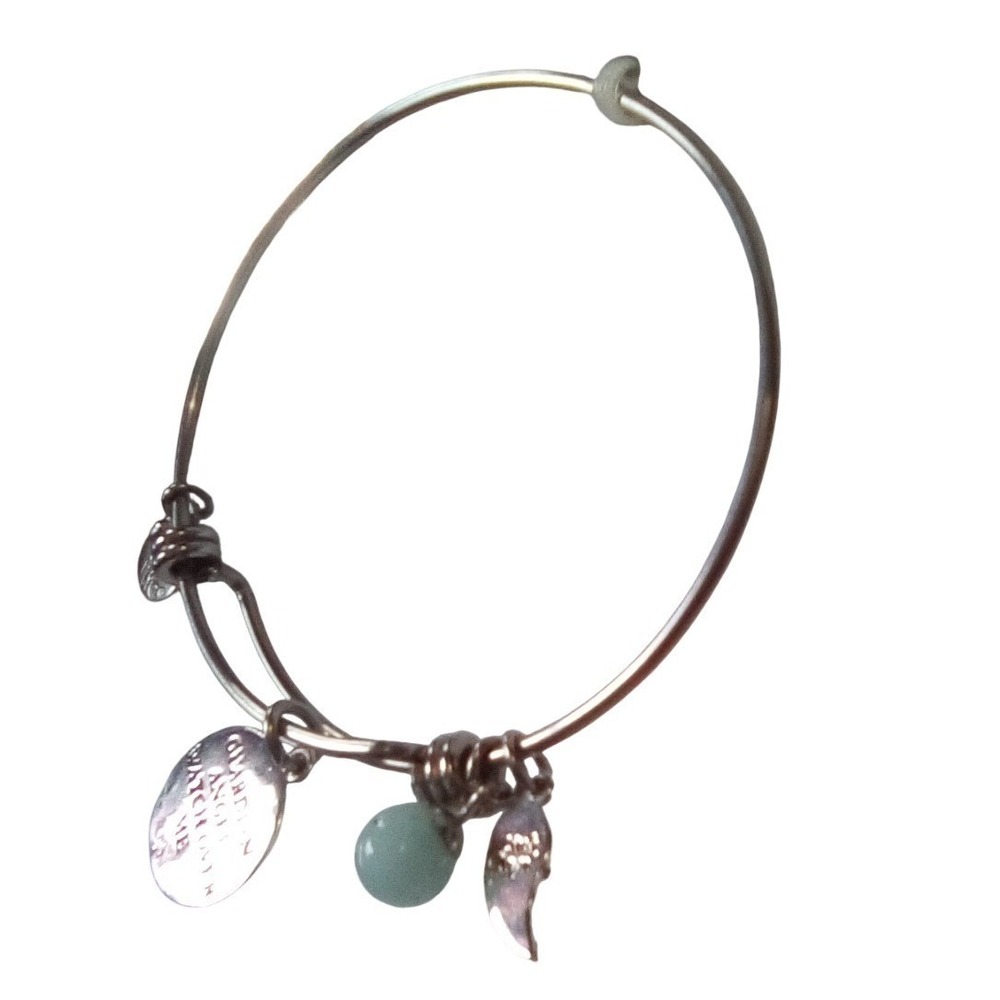Love This Life Angel Stainless Steel Adjustable Bangle Bracelet Genuine Stone - Picture 2 of 8
